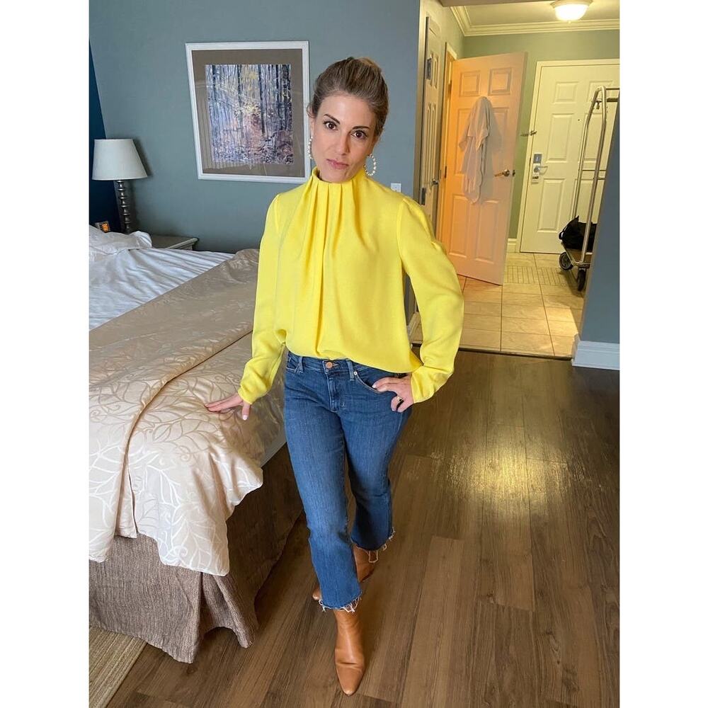 TIBI Bright Yellow Long Sleeve High Neckline Esme Back Zipper Top size 0